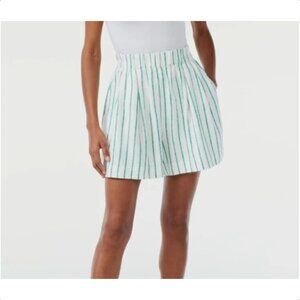 Scoop Linen Blend Shorts Green Stripes Size M (8-10) Preowned